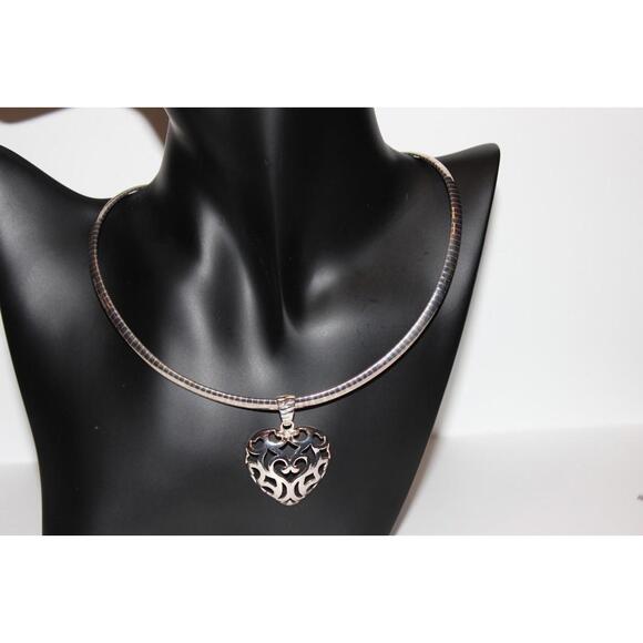 Vtg Milor 925 Sterling Silver Heart Pendant Snake Chain Necklace Bracelet Set